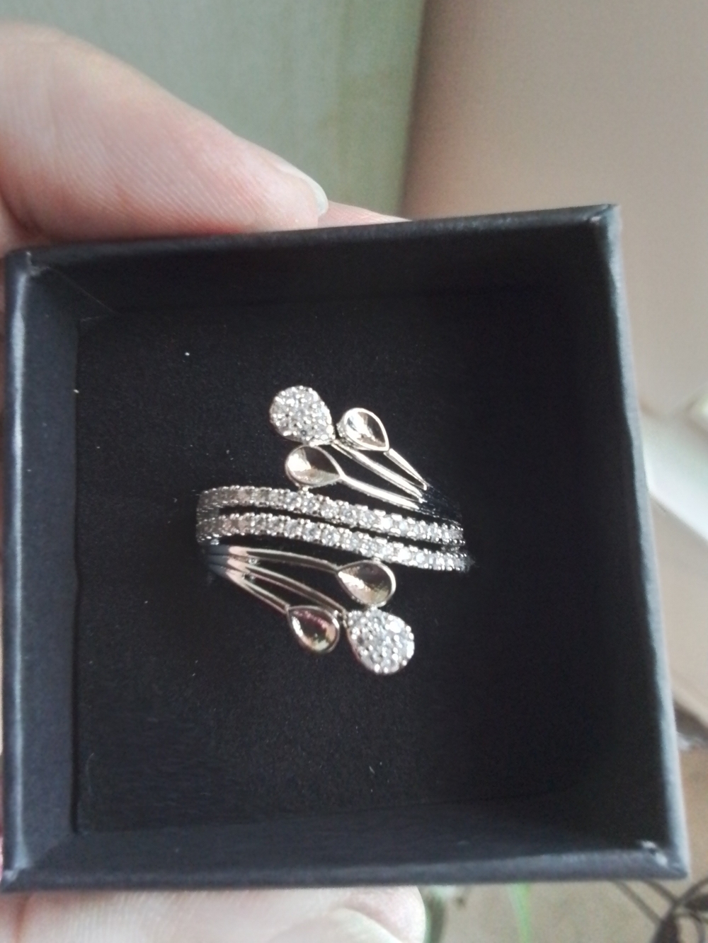 Elegant White Gold Plated CZ Vine Wrap Ring - Size 9